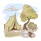 CAMPING Rest At Nature Hand Drawn Vector Illustration Set