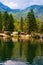 Camping of RV caravan trailers at Bohinj Lake Slovenia