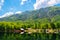 Camping of RV caravan trailers near Bohinj Lake of Slovenia