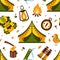 Camping Seamless Pattern with Hiking Equipment, Summer Adventures Design Element Can Be Used for Wallpaper, Packaging