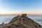 Camping site on crater rim of Mount Rinjani at sunset. Lombok Island, Indonesia