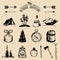 Camping sketched elements. Vector outdoor adventures collection for retro hipster emblems, badges, labels etc.