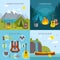 Camping Square Icons Set