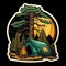 Camping sticker. Tent in the woods. Vintage Camp Sticker, badge design. For shirts, stamps, badges and labels. Ai generative