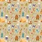 Camping stickers in hand drawn style vector seamless pattern