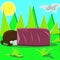 Camping In Summer with Animal Friends. Bear and rabbit in the tourism tent.Cartoon vector illustration