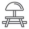 Camping table line icon, furniture and travel, picnic table sign, vector graphics, a linear pattern on a white