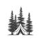 Camping tent with bonfire at spruce forest expedition halt vintage icon design vector illustration