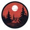 Camping tent in dark forest at night, AI generative flat red black illustration