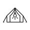 Camping tent with electricity. Line art icon of glamping. Black simple illustration of rest at nature with amenities. Contour