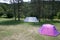 Camping tent field over green grass