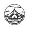 Camping tent mountain alpine nature landscape circle monochrome vintage logo design vector