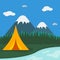 Camping Tent with Mountain Background Vector Illustration