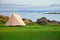 Camping tent on ocean shore