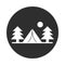 Camping tent pine trees sun landscape block and flat icon