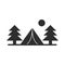 Camping tent pine trees sun landscape silhouette icon design