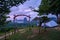 Camping tent at Sametnangshe, view of mountains in Phangnga bay mangrove forest Phang Nga Thailand