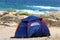 Camping tent on the shores of the Mediterranean Sea