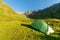 Camping in tent in wild mountains, Svaneti, Georgia