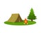 Camping tent and wood fire landscape illustration