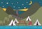 camping tents near the mountain and river. Vector illustration decorative design