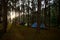 Camping tents at outdoor camp site near the lake