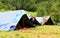 Camping tents in a scout camp and drying laundry out