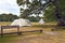 Camping tents and tepee in a camp site under the trees