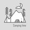 Camping time grey-white illustration for t-shirt print.