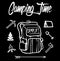 Camping time illustration, fully scalable. Use it for T-shirt print, change colours and text. Vector pattern.