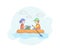 Camping Tourism Concept. Tourist Hiking. Young Couple Man And Woman Sailing. Male And Female Characters With Camping