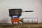Camping tourist burner and gas cylinder with coffee jezve
