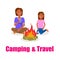Camping and Travel Lettering Cartoon Postcard