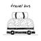 Camping van handdrawn illustration. Cartoon vector clip art of an old camper van. Black and white sketch of a vehicle with large