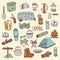 Camping vector hand drawn colorful icon set