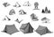 Camping vector icons of camp tent in forest