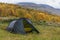 Camping with a view over mountain landscape, Lapland, Sweden