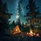 Camping in the wilderness, where the night sky reveals its stellar beauty, and a fire provides comfort and warmth in the