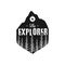 Camping Wildlife Badge. The Explorer Logo. Mountain adventure emblem in silhouette retro style. Featuring pine forest