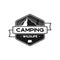 Camping Wildlife Badge. Mountain adventure emblem in silhouette retro style. Featuring mountains and hiker, camper man