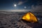 Camping during winter hiking in Carpathian mountain