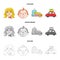 Camping, woman, boy, bag .Family holiday set collection icons in cartoon,outline,monochrome style vector symbol stock