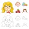 Camping, woman, boy, bag .Family holiday set collection icons in cartoon,outline style vector symbol stock illustration