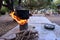 Camping wood stove on the table