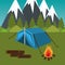 Camping zone with tent and campfire