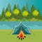 Camping zone with tent and campfire