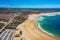 Campismo beach and Dunas beach and Island Baleal near Peniche on the shore of the Atlantic ocean in west coast of Portugal.