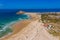 Campismo beach and Dunas beach and Island Baleal near Peniche on the shore of the Atlantic ocean in west coast of Portugal.