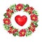 Campsis, peony flowers wreath , heart watercolor