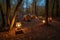campsite with lanterns and warm lights, providing a cozy and inviting atmosphere
